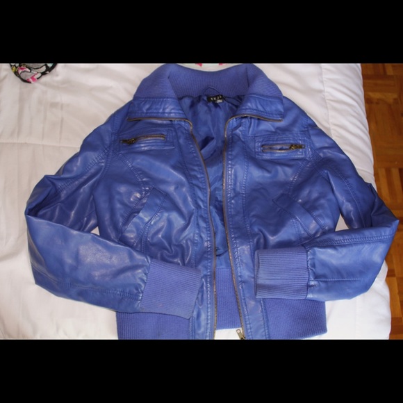 Royal blue real leather jacket - Picture 1 of 4